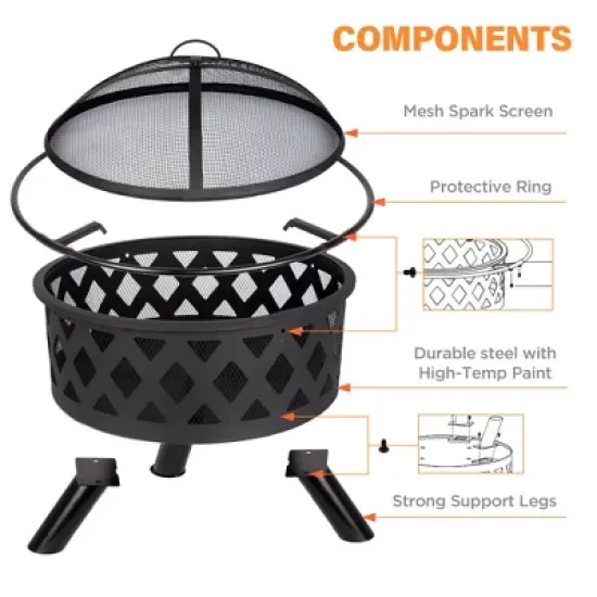 Bestier 20" Fire Pit for Outside Wood Burning, Round Outdoor Fire Pit with Screen and Poker, Brown Steel Fire Pit for Backyard Garden Bonfire Patio image {5}