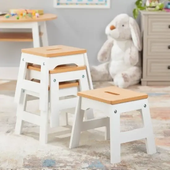 Melissa & Doug Wooden Stools - Set of 4 - White/Natural image {3}