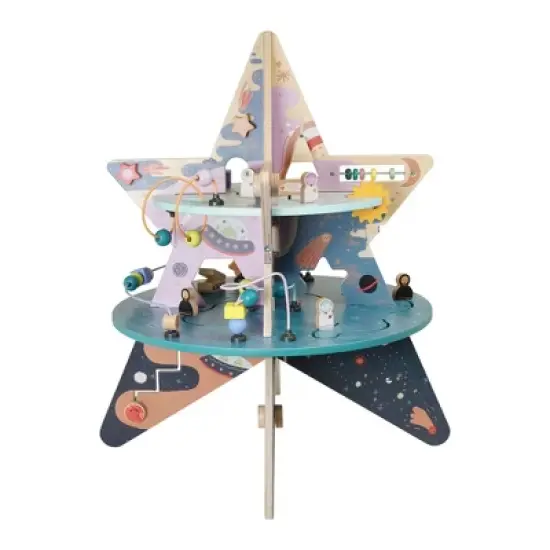Manhattan Toy Double-Decker Celestial Star Explorer Wooden Activity Center with Shape Gliders, Spinners, Bead Runs and Alluring Artwork image {5}
