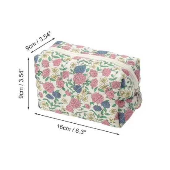 Unique Bargains Quilted Square Flowers Makeup Bag Multicolored 1 Pc image {1}