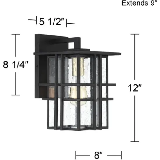 Possini Euro Design Arley Modern Industrial Outdoor Wall Light Fixtures Set of 2 Black 12" Seedy Glass for Post Exterior Barn Deck House image {3}