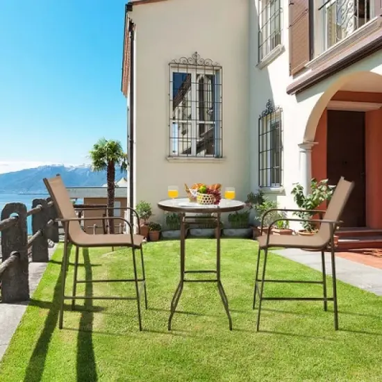 Costway 3 PCS Outdoor Patio Bar Table Stool Set Height Tempered Glass Top image {1}