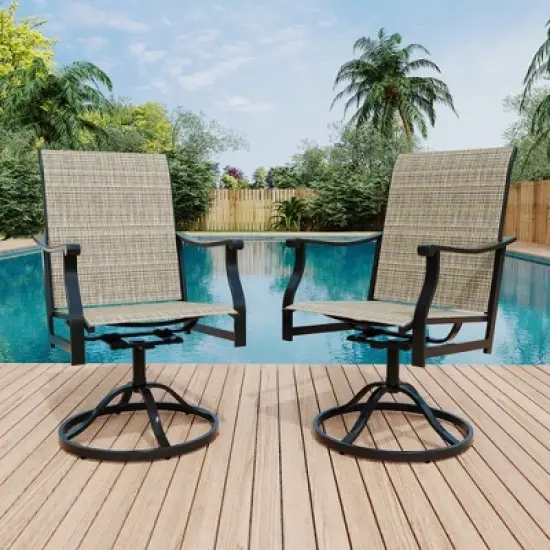 Outdoor Swivel Dining Chairs with Textilene Breathable Back, Swivel Patio Dining Chairs Set of 8, SwivelPatio SlingChairs Set for Poolside Lawn Garde image {7}