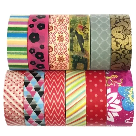 Wrapables Washi Tapes Decorative Masking Tapes, Set of 12 image {30}