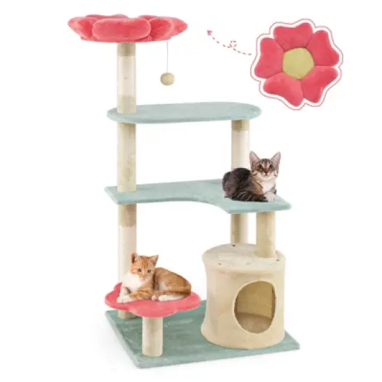 Costway 49" Tall Cat Tree Multi-Level Aesthetic Floral Kitten Tower Indoor Cat Climbing Stand Activity Center image {10}
