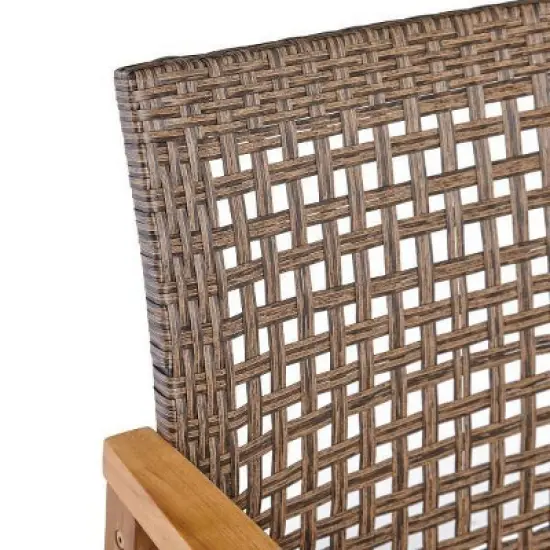 Augusta 6pc Wood & Wicker Chat Set with Fire Pit - Natural/Gray/Dark Gray - Christopher Knight Home image {7}