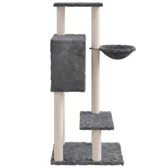 vidaXL Cat Tree Dark grey Engineered wood, plush, sisal Medium Modern image {4}