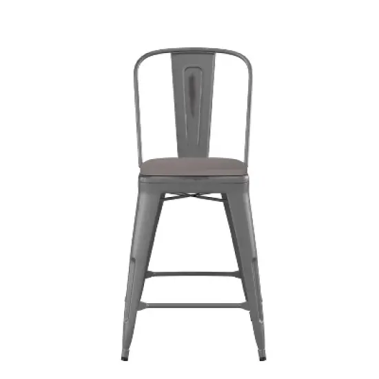 Emma and Oliver Clear Coated Metal Stool with Backrest and Polyresin Seat for Indoor Use Only image {2}