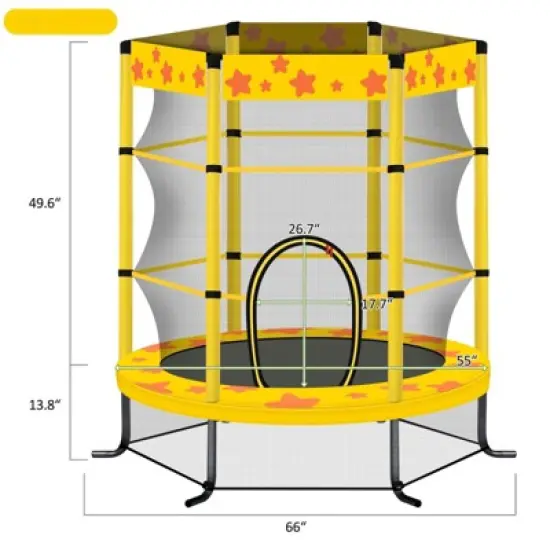 DSVIMOY 55" Kids Trampoline Bouncing Jumping Mat, Recreational Trampoline with Enclosure Net, Yellow, 55"*55"*63.4" image {2}