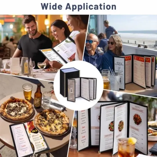 WeChef 30 Pcs Menu Covers 8.5x11" 4 Page 8 View & 4.25x11" Half Page Wine List image {2}