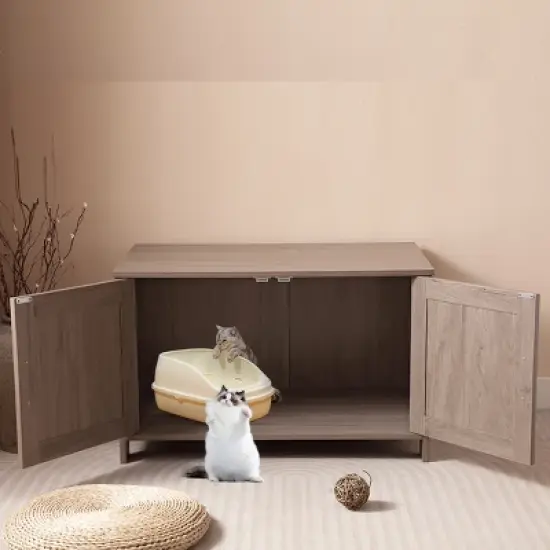 ONWITH Cat Litter Box Enclosure, Litter Box Furniture Hidden with Barn Door image {7}