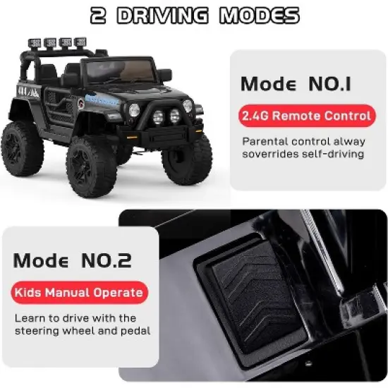 2-Seater 12V Ride-On Truck for Kids, Electric Battery Powered Car with Parental Remote Control, Safety Belt, All-Terrain Jeeps for Boys Girls image {1}