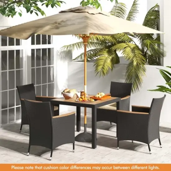 Costway 5 PCS Patio Dining Table Set for 4 Rattan Conversation Set with Umbrella Hole image {2}