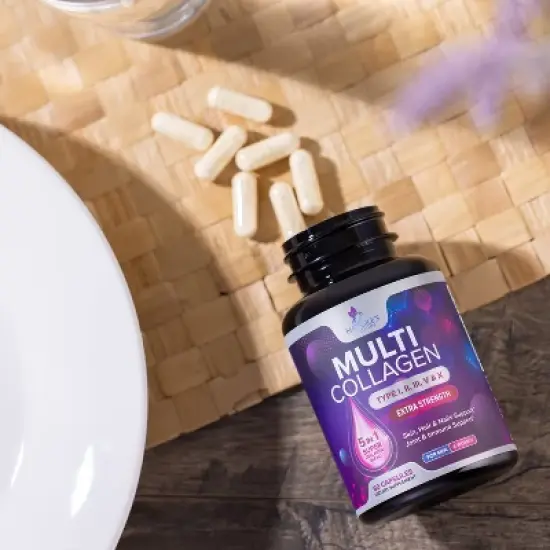 Multi Collagen Supplement, Type I, II, III, V, X Collagen Pills, Collagen Supplements, Hair, Skin, Nail & Joint - 60 Capsules By Nature's Nutrition image {8}