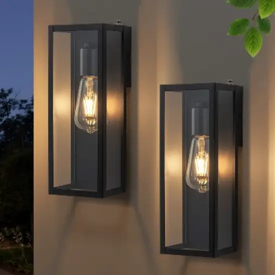 C Cattleya Black Dusk to Dawn Outdoor Wall Lantern Sconce with Clear Tempered Glass(2-Pack) image {1}