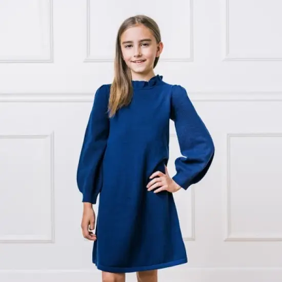 Hope & Henry Girls' Long Sleeve Ruffle Neck Sweater Dress, Toddler image {3}