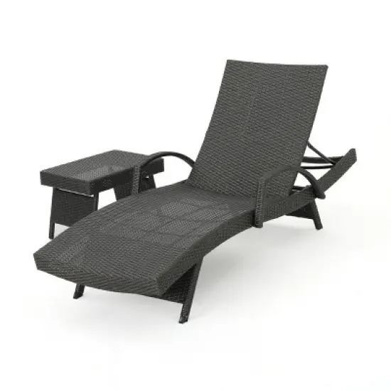 Salem 2pc Wicker Armed Chaise Lounge with Side Table - Gray - Christopher Knight Home image {1}