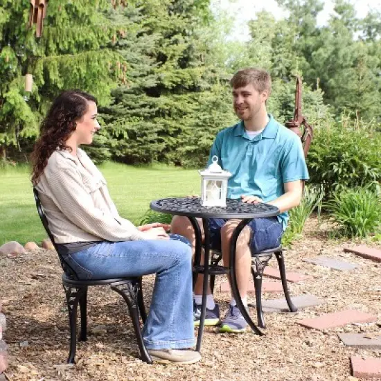 Sunnydaze Floral Design Cast Aluminum Outdoor Patio Bistro Set, Black, 3pc image {7}