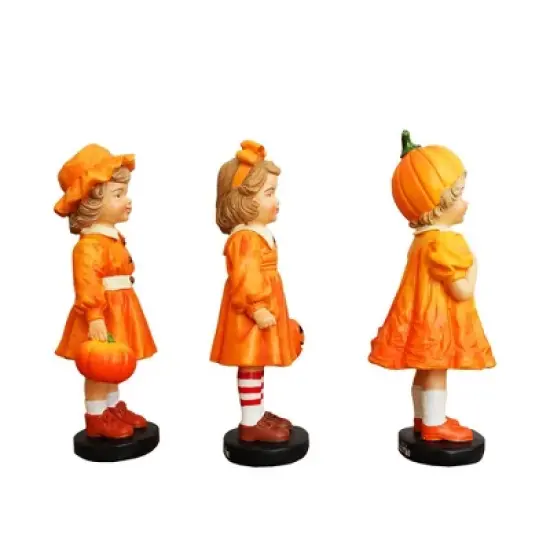 Inviting Pumpkin Girl Trio Set of Figurines, 6" Victorian Autumn Fall and Halloween Table Decoration| OrnamentallyYou image {5}