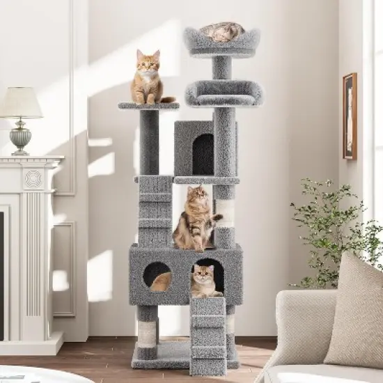 Tall Cat Tree Tower for Large Indoor Cats, Multi-Level Condo with Plush Perch & Sisal Posts image {10}