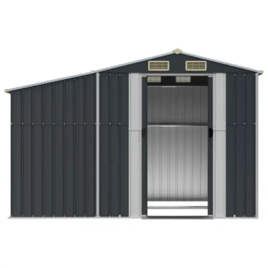 vidaXL Garden shed Metal Outdoor Storage Anthracite - Galvanized Steel Tool shed for Patio, Backyard, or Garden with Ventilation and sloped roof image {4}