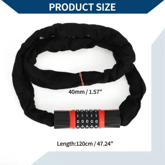 Unique Bargains Security Chain Combination Padlock Resettable 5 Digit Bike Lock Black Red 47.24" image {3}