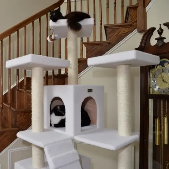 Armarkat B7701 Classic Real Wood Cat Tree In Ivory, Jackson Galaxy Approved, Multi Levels With Ramp, Three Perches, Two Condos image {5}