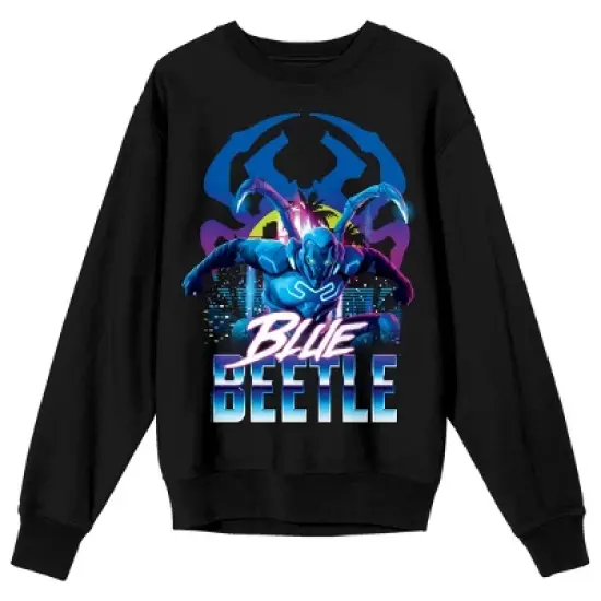 Blue Beetle Superhero & Logo Crew Neck Long Sleeve Black Adult Sweatshirt image {3}