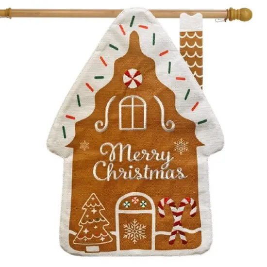Briarwood Lane Christmas House Flag 40x28 For Outdoor Gingerbread House Burlap For Christmas House Flag image {1}