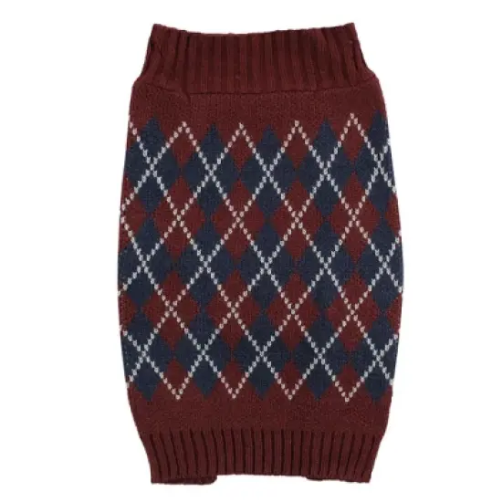 Luvable Friends Dogs and Cats Knit Pet Sweater, Burgundy Argyle image {2}