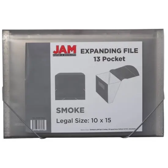 JAM Paper 10" x 15" 13 Pocket Plastic Expanding File Folder - Legal Size - Gray: Accordion File Organizer, 100 Sheet Capacity image {2}