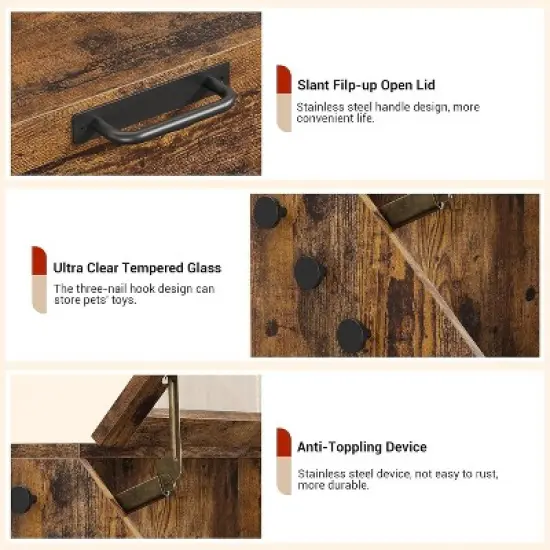 Flip Top Dog Food Storage Container, Pet Storage Cabinet with 2 Pull-Out Elevated Dog Bowls and 3 Hooks, Pet Toy Storage Organizer image {5}