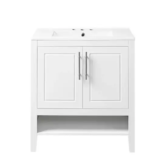 30" Bathroom Vanity with Sink, Freestanding Vanity Ceramic Sink Set with Doors, Bathroom Storage Cabinet For Home Bathroom Office Garage White image {7}