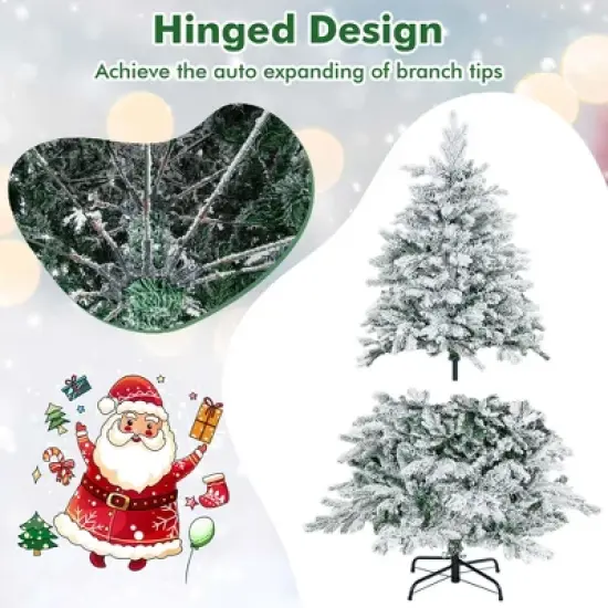 Costway 4.5FT/6FT/7 FT Pre-Lit Flocked Christmas Tree Hinged w/ 120/260/300 LED Lights & 757/1415/1687 Branch Tips image {6}