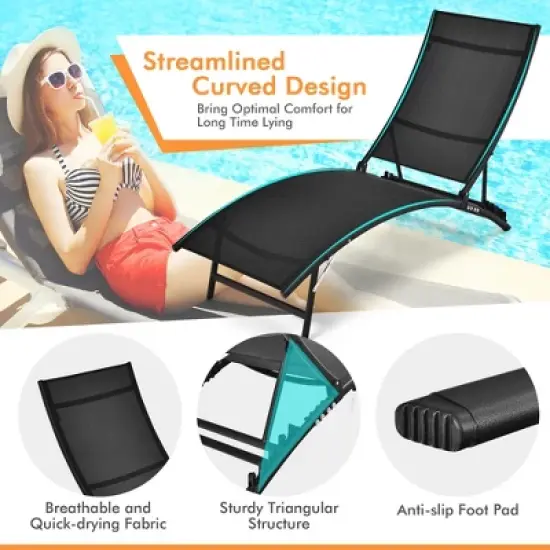 Costway 2 PCS Patio Folding Chaise Lounge Chair Recliner Adjustable Stackable Deck Black image {7}