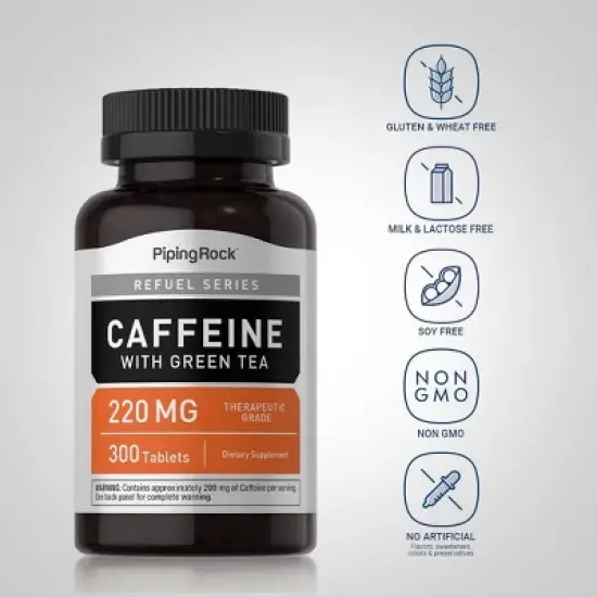 Piping Rock Caffeine Pills with Green Tea 220mg | 300 Tablets image {2}