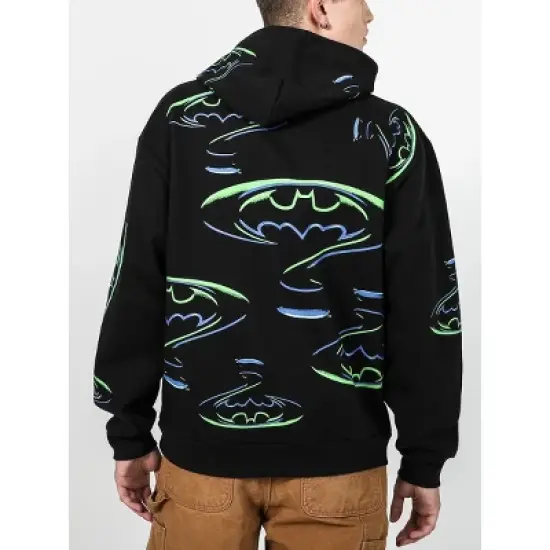 Batman Forever Batman & Riddler Repeat Logo Long Sleeve Black Adult Hooded Sweatshirt image {5}