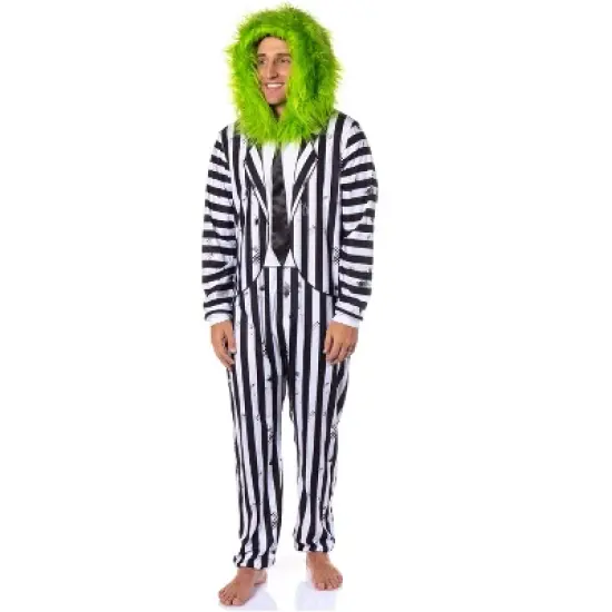 Beetlejuice Mens' Halloween Movie Character Union Suit Costume Sleep Pajama White image {5}