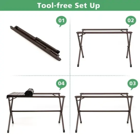 Costway 4-6 Person Portable Aluminum Camping Table Lightweight Roll Up Table Grey/Brown image {7}