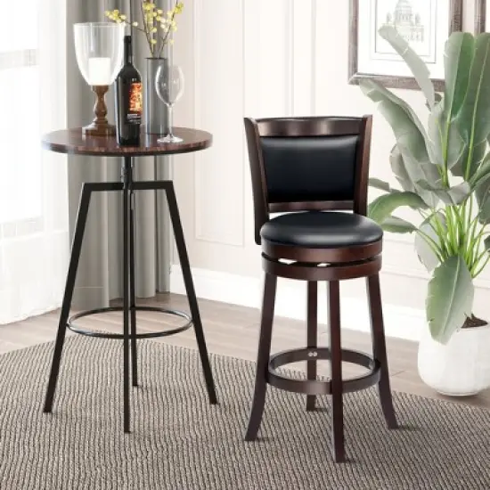 HOMCOM Classic Bar Stool Swivel Barstool with PU Leather Upholstered Mid-Back and Footrest, 30.25 Inch Seat Height, Set of 3, Black image {2}