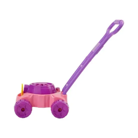 Toy Time Kids' Lawn Mower Bubble Blower Machine Push Toy - Pink/Purple/Orange image {1}
