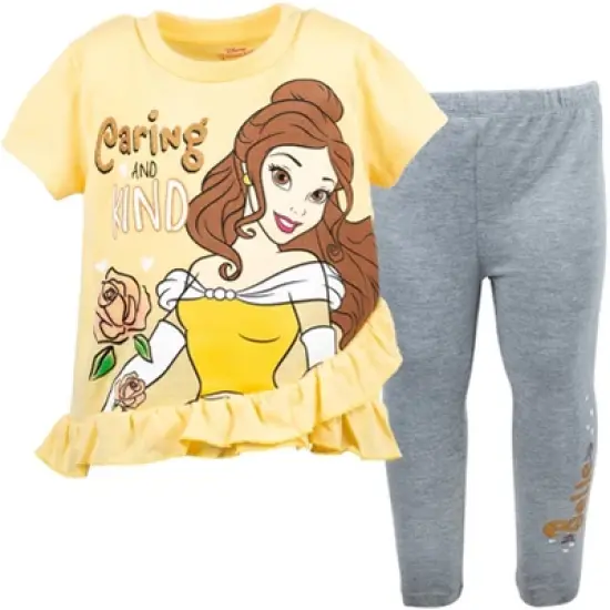 Disney Princess Moana Frozen Little Mermaid Rapunzel Jasmine Belle Girls T-Shirt and Leggings Outfit Set Toddler to Big Kid image {10}