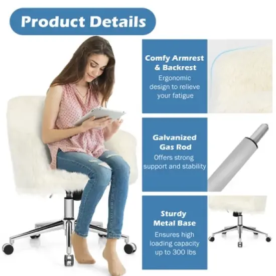 Costway Synthetic Swivel Office Chair Adjustable Task Chair Fluffy Vanity Chair image {6}