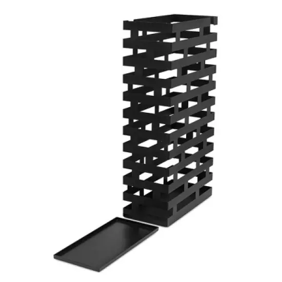 BirdRock Home Umbrella Holder Stand with Removable Water Tray - Line Design - Black image {6}