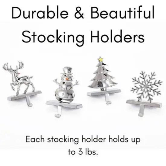 BIRDROCK HOME Christmas Stocking Holders for Mantel Set of 4 - Reindeer, Snowman, Snowflake, Tree image {7}