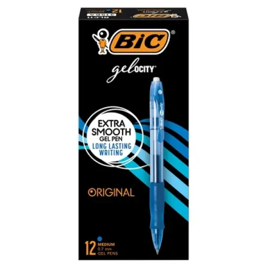 BIC Gelocity Original Blue Gel Pens, Medium Point (0.7mm), 12-Count Pack, Retractable Gel Pens with Comfortable Grip image {5}