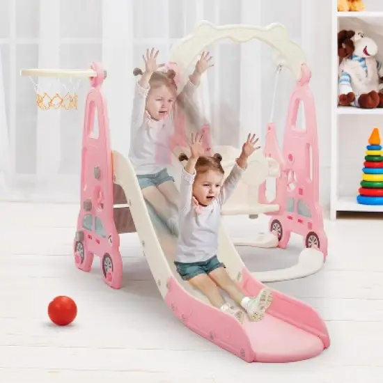 Sandinrayli Freestanding Toddler Slide Swing Set PINK 37 image {3}