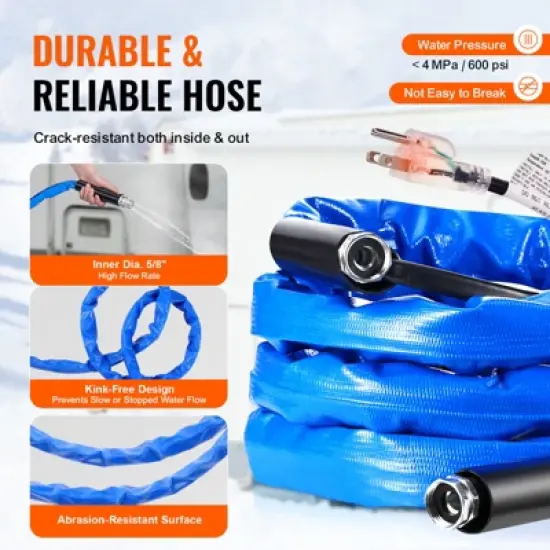 VEVOR 15ft Heated Water Hose for RV, Heated Drinking Water Hose with Corrugated Cover Antifreeze to -45&deg;F, Automatic Self-regulating, 5/8" I.D. Blue image {6}