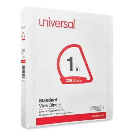 Universal Slant D-Ring View Binder, 3 Rings, 1" Capacity, 11 x 8.5, White, 12/Carton image {1}