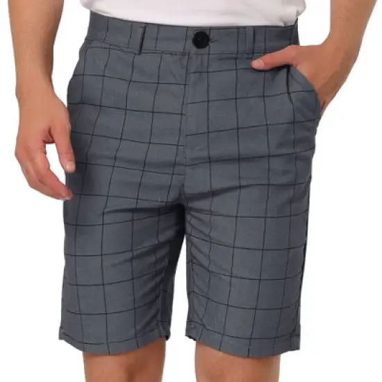 Lars Amadeus Men's Summer Plaid Shorts Slim Fit Flat Front Dress Checked Short Pants image {9}